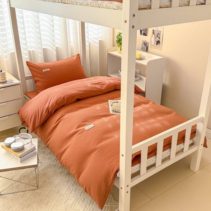 91家纺网 家纺一手货源 找家纺 眠博士 2025新款全棉纯棉华夫格学生床床垫套三件套四件套 华夫格床垫套 套件 焦糖