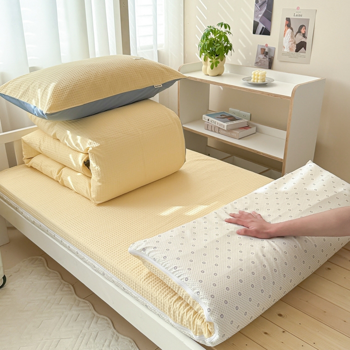 91家纺网 家纺一手货源 找家纺 （总）眠博士 2025新款全棉纯棉华夫格学生床床垫套三件套四件套