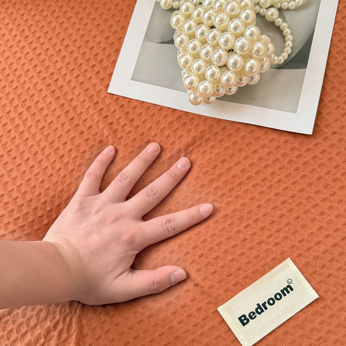 91家纺网 家纺一手货源 找家纺 眠博士 2025新款全棉纯棉华夫格学生床床垫套三件套四件套 华夫格床垫套 套件 焦糖