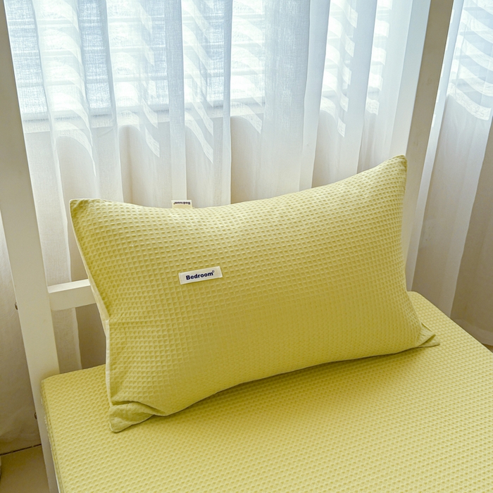 91家纺网 家纺一手货源 找家纺 眠博士 2025新款全棉纯棉华夫格学生床床垫套三件套四件套 华夫格床垫套 套件 果绿