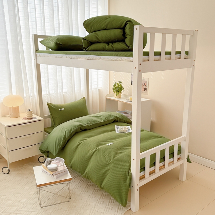 91家纺网 家纺一手货源 找家纺 眠博士 2025新款全棉纯棉华夫格学生床床垫套三件套四件套 华夫格床垫套 套件 松石绿