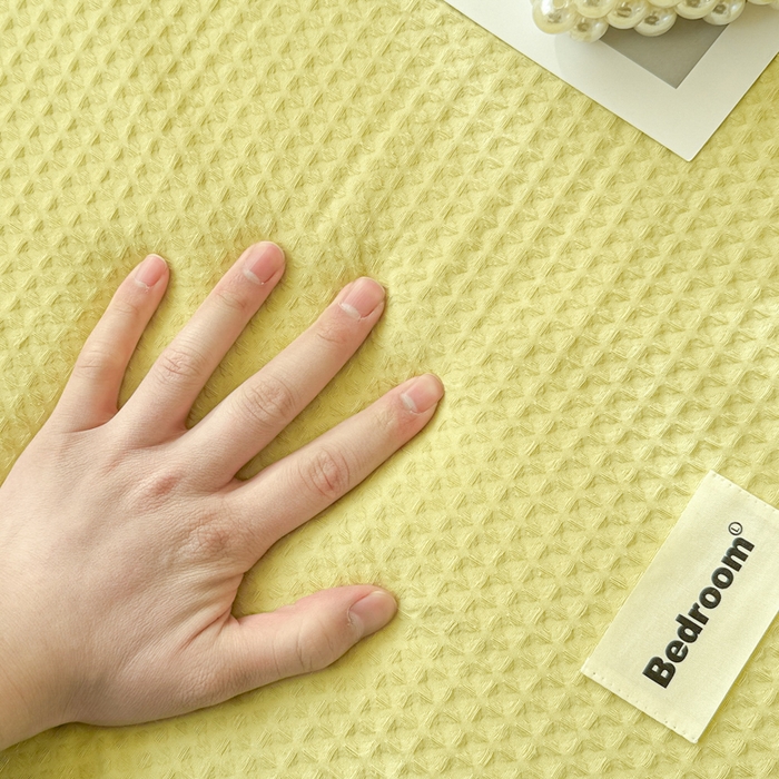 91家纺网 家纺一手货源 找家纺 眠博士 2025新款全棉纯棉华夫格学生床床垫套三件套四件套 华夫格床垫套 套件 果绿