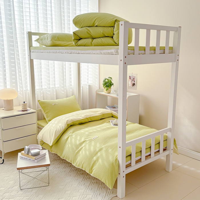 91家纺网 家纺一手货源 找家纺 眠博士 2025新款全棉纯棉华夫格学生床床垫套三件套四件套 华夫格床垫套 套件 果绿