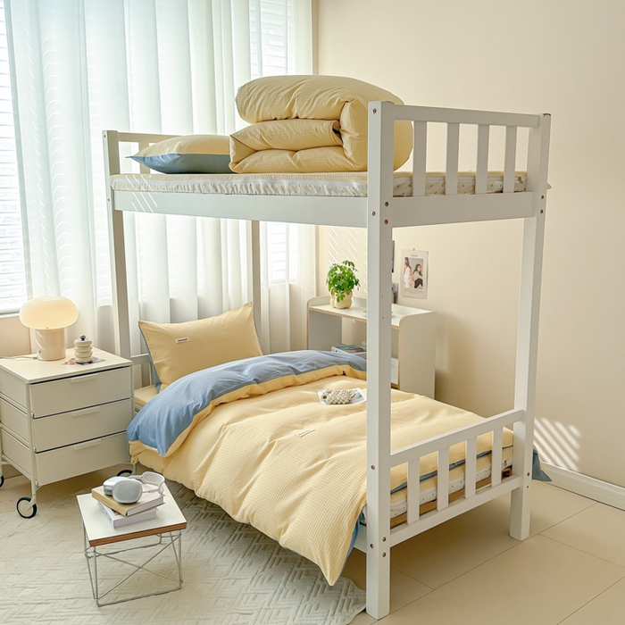 91家纺网 家纺一手货源 找家纺 眠博士 2025新款全棉纯棉华夫格学生床床垫套三件套四件套 华夫格床垫套 套件 奶黄色