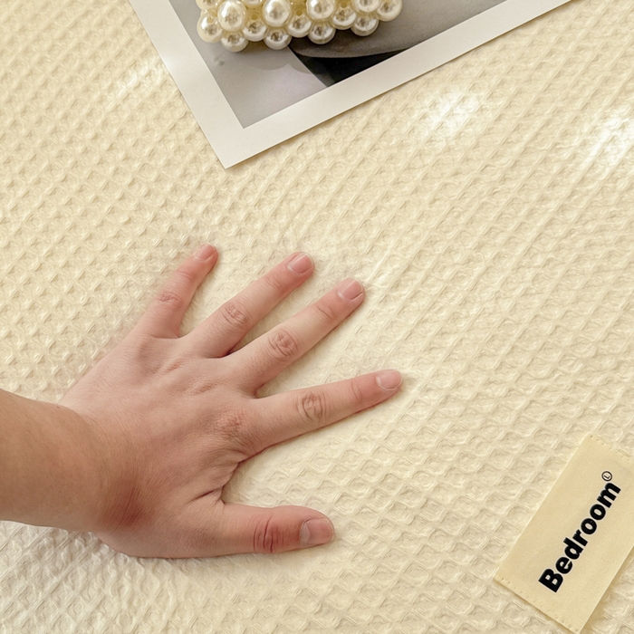 91家纺网 家纺一手货源 找家纺 眠博士 2025新款全棉纯棉华夫格学生床床垫套三件套四件套 华夫格床垫套 套件 珍珠白