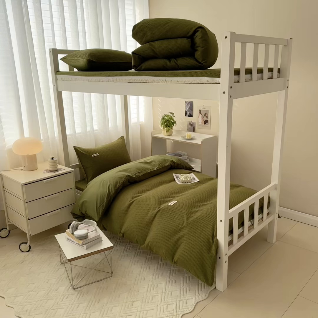 91家纺网 家纺一手货源 找家纺 眠博士 2025新款全棉纯棉华夫格学生床床垫套三件套四件套 华夫格床垫套 套件 松石绿