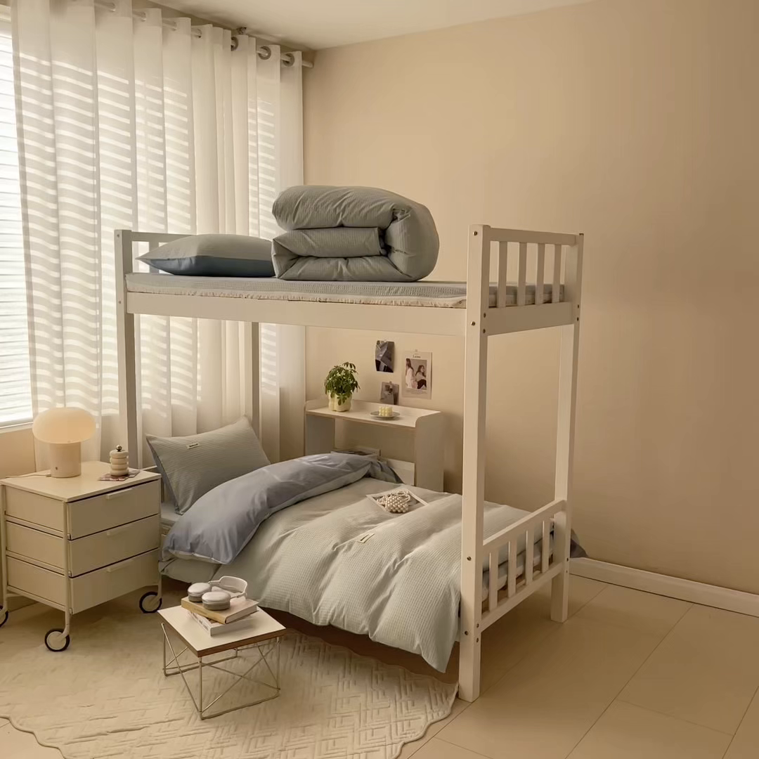 91家纺网 家纺一手货源 找家纺 眠博士 2025新款全棉纯棉华夫格学生床床垫套三件套四件套 华夫格床垫套 套件 雾蓝色