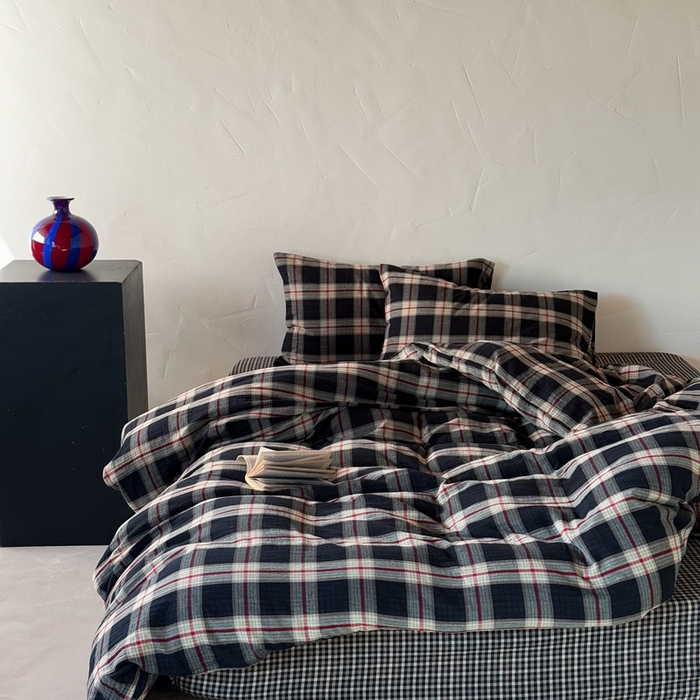 91家纺网 家纺一手货源 找家纺 （总）山舍2025新款全棉色织双层纱四件套