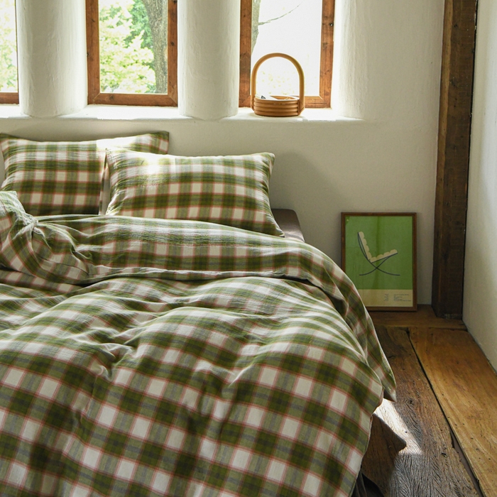 91家纺网 家纺一手货源 找家纺 山舍2025新款全棉色织双层纱四件套 沉睡森林