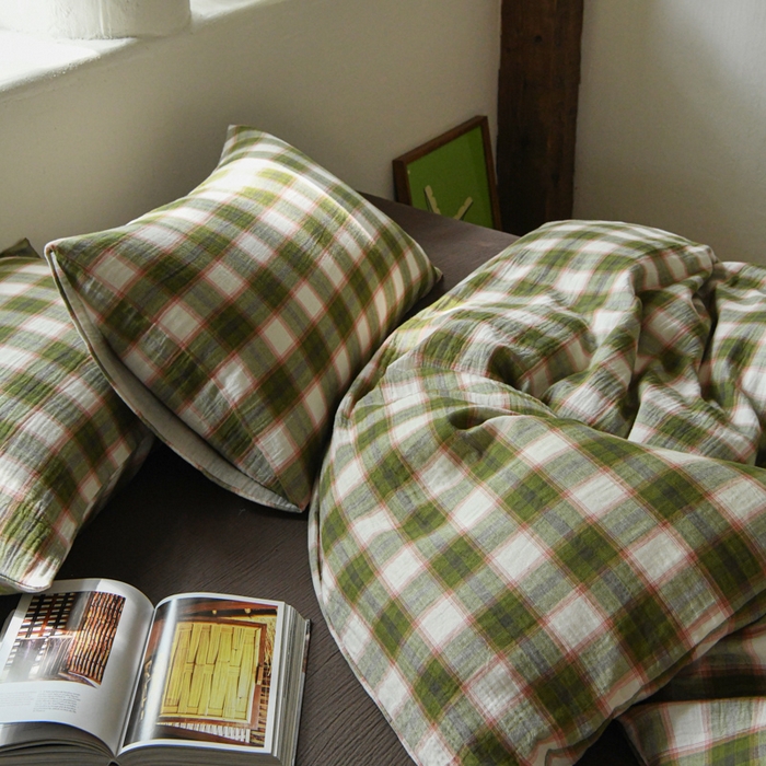 91家纺网 家纺一手货源 找家纺 山舍2025新款全棉色织双层纱四件套 沉睡森林