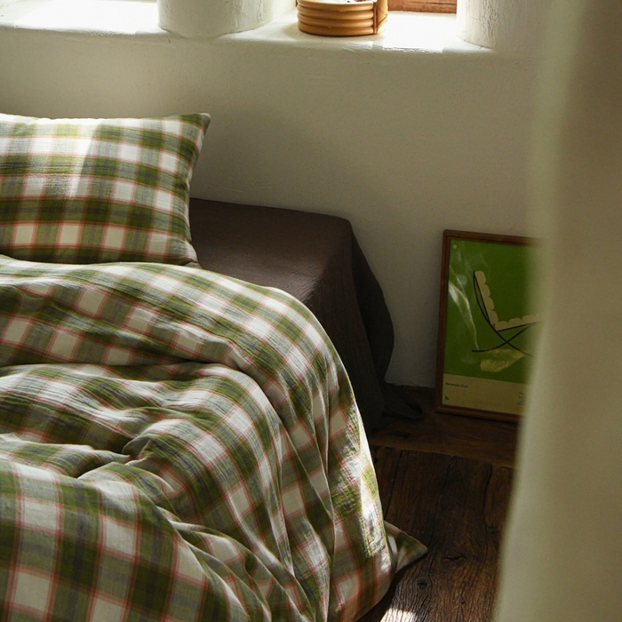 91家纺网 家纺一手货源 找家纺 山舍2025新款全棉色织双层纱四件套 沉睡森林