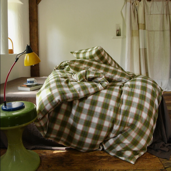 91家纺网 家纺一手货源 找家纺 山舍2025新款全棉色织双层纱四件套 沉睡森林