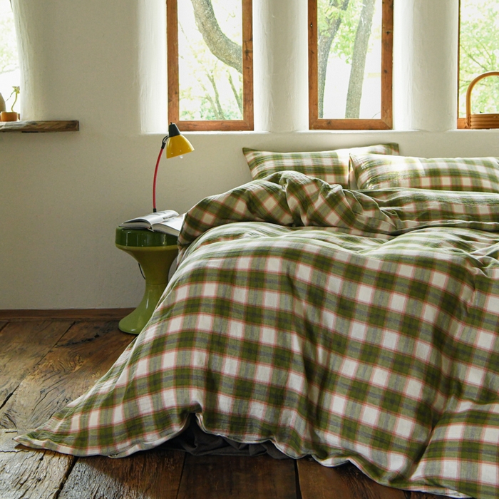 91家纺网 家纺一手货源 找家纺 山舍2025新款全棉色织双层纱四件套 沉睡森林