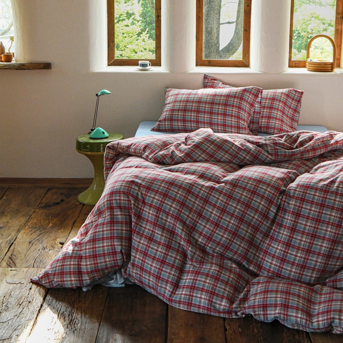 91家纺网 家纺一手货源 找家纺 山舍2025新款全棉色织双层纱四件套 伦敦晚报