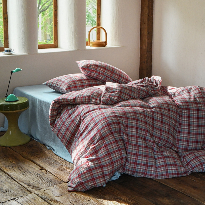 91家纺网 家纺一手货源 找家纺 山舍2025新款全棉色织双层纱四件套 伦敦晚报