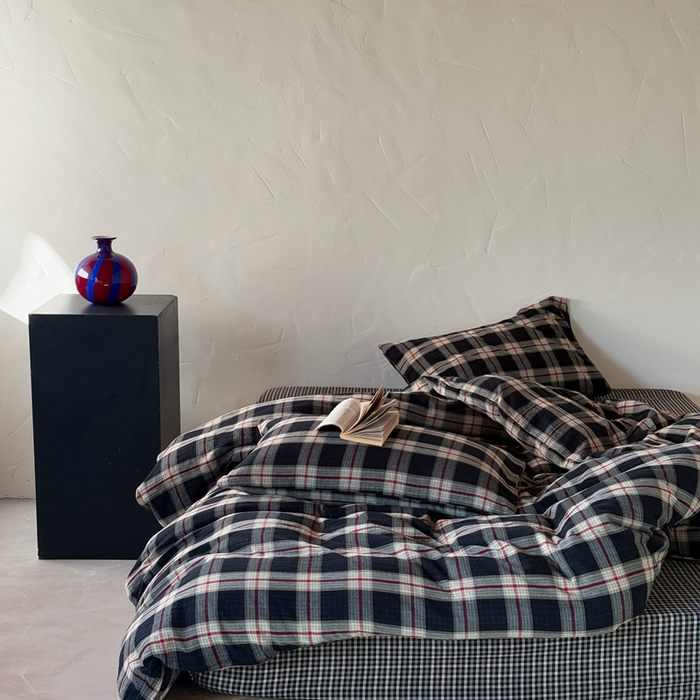 91家纺网 家纺一手货源 找家纺 山舍2025新款全棉色织双层纱四件套 瑞恩