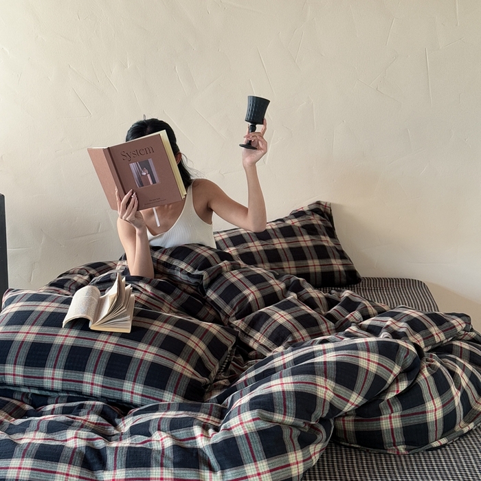 91家纺网 家纺一手货源 找家纺 山舍2025新款全棉色织双层纱四件套 瑞恩