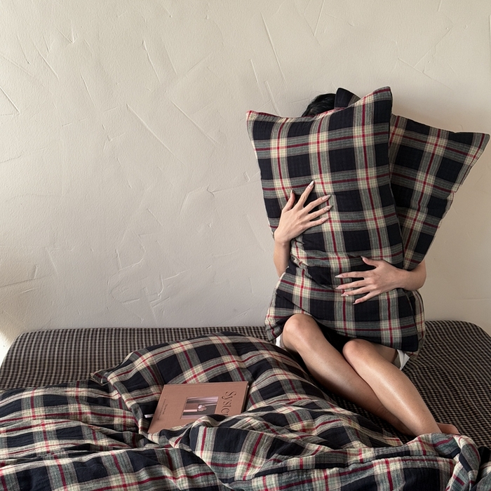 91家纺网 家纺一手货源 找家纺 山舍2025新款全棉色织双层纱四件套 瑞恩