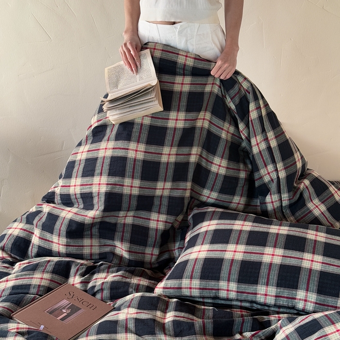 91家纺网 家纺一手货源 找家纺 山舍2025新款全棉色织双层纱四件套 瑞恩