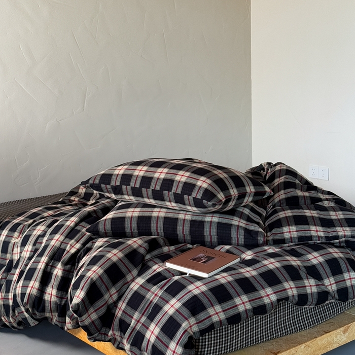 91家纺网 家纺一手货源 找家纺 山舍2025新款全棉色织双层纱四件套 瑞恩