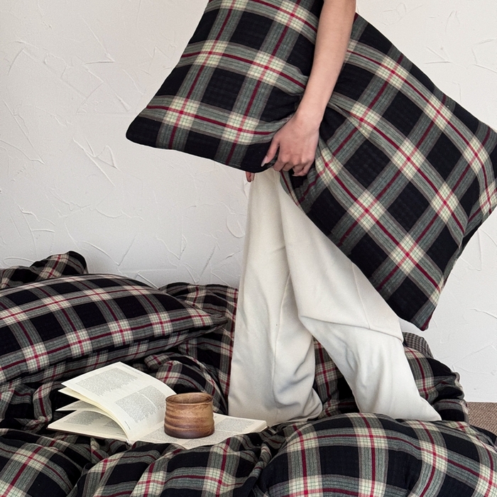 91家纺网 家纺一手货源 找家纺 山舍2025新款全棉色织双层纱四件套 瑞恩