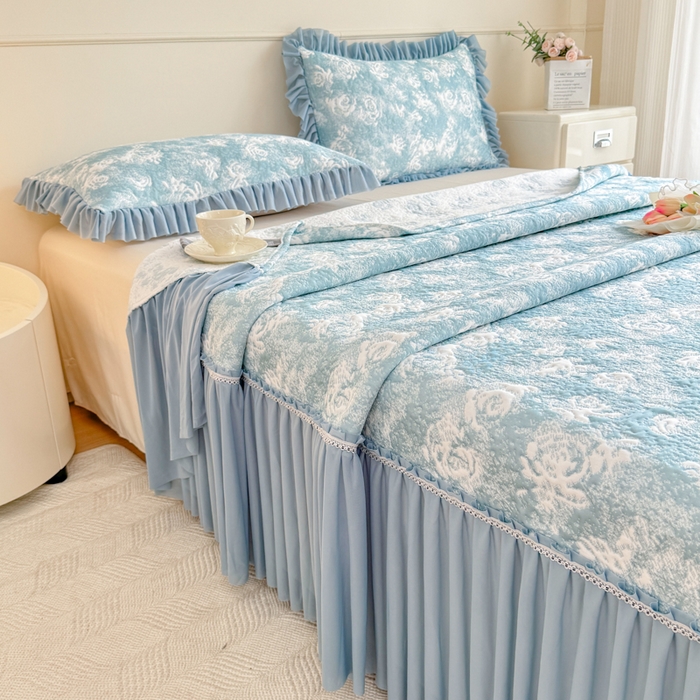 91家纺网 家纺一手货源 找家纺 慧菲 2025新款床盖款凉席三件套-玫瑰 玫瑰-蓝