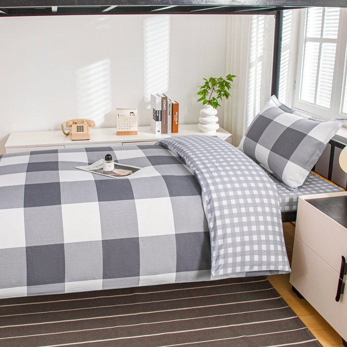 91家纺网 家纺一手货源 找家纺 乐旗家纺 2025新款A类AB版全棉环保印花学生上下铺宿舍三件套六件套 校园笔记-灰