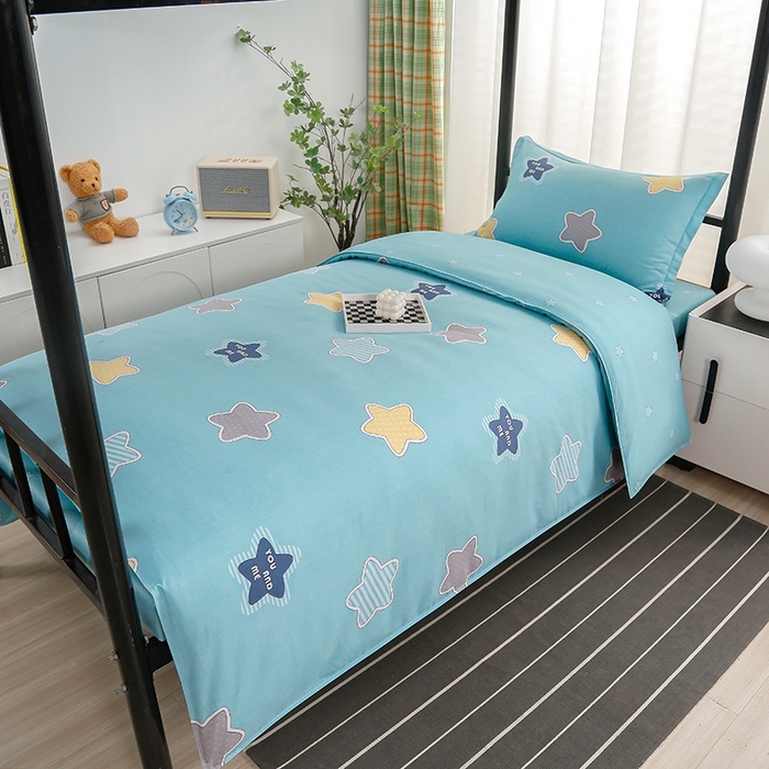 91家纺网 家纺一手货源 找家纺 乐旗家纺 2025新款A类AB版全棉环保印花学生上下铺宿舍三件套六件套 星空