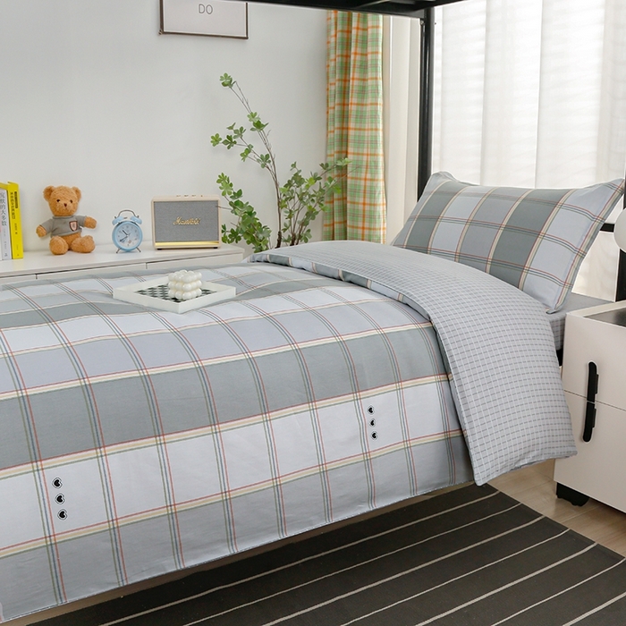 91家纺网 家纺一手货源 找家纺 乐旗家纺 2025新款A类AB版全棉环保印花学生上下铺宿舍三件套六件套 闲趣-灰