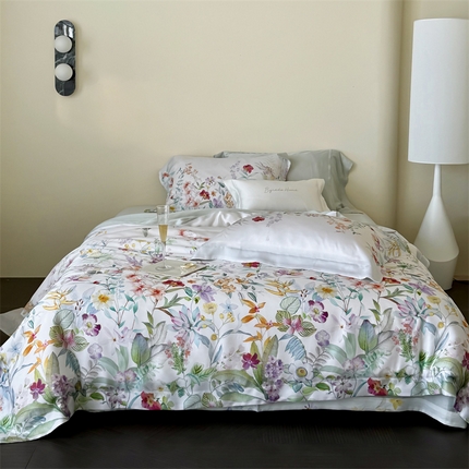 91家纺网 家纺一手货源 找家纺 馨蕊家居 2025新款80SLF奥地利兰精天丝四件套-知否 天丝知否-月光白