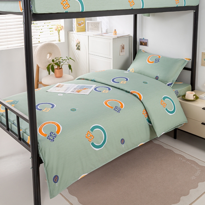 91家纺网 家纺一手货源 找家纺 上学郎家居 2025新款全棉13372学生三件套100棉单人床纯棉六件套学生宿舍床上用品 维卡-绿