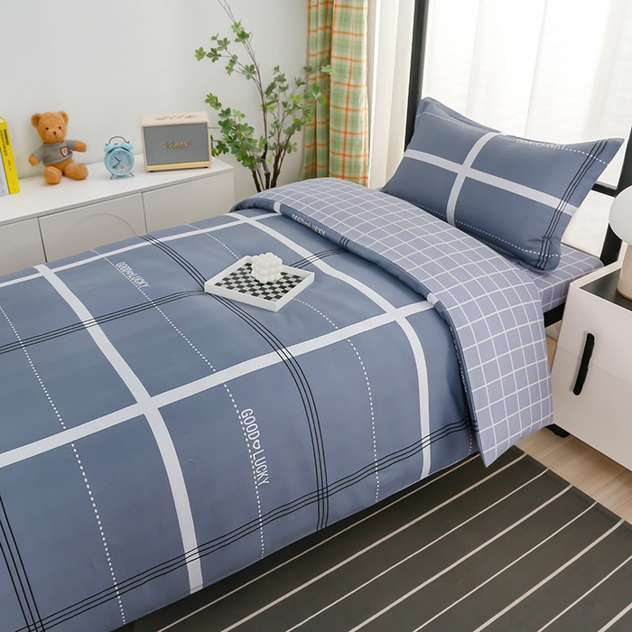 91家纺网 家纺一手货源 找家纺 乐旗家纺 2025新款A类AB版全棉环保印花学生上下铺宿舍三件套六件套 校园风格