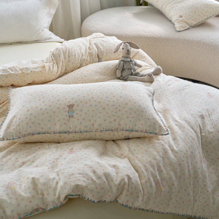 91家纺网 家纺一手货源 找家纺 洋铭区（原狠狠爱） 2025新款全棉彩边双层四件套 小花彩彩