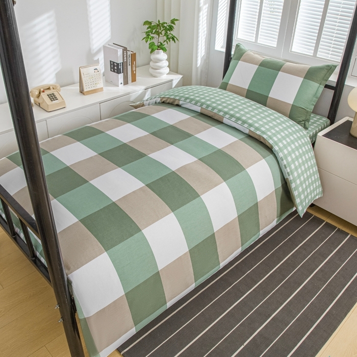 91家纺网 家纺一手货源 找家纺 乐旗家纺 2025新款A类AB版全棉环保印花学生上下铺宿舍三件套六件套 校园笔记-绿