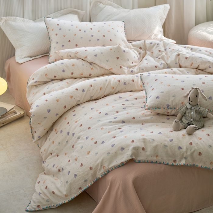 91家纺网 家纺一手货源 找家纺 洋铭区（原狠狠爱） 2025新款全棉彩边双层四件套 甜心咖啡