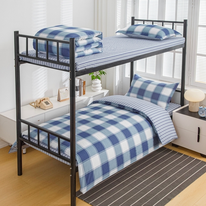 91家纺网 家纺一手货源 找家纺 乐旗家纺 2025新款A类AB版全棉环保印花学生上下铺宿舍三件套六件套 蓝色记忆