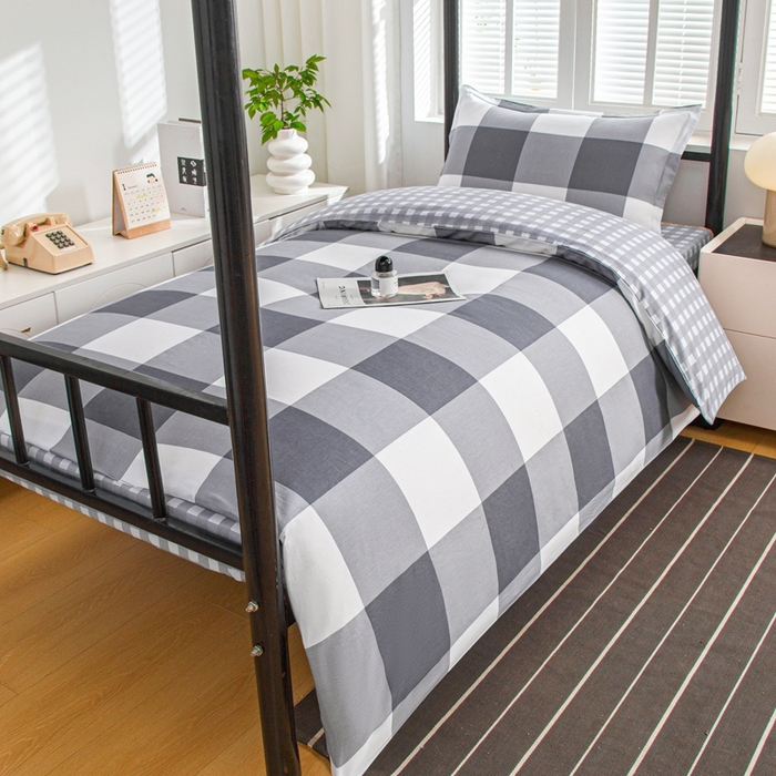 91家纺网 家纺一手货源 找家纺 乐旗家纺 2025新款A类AB版全棉环保印花学生上下铺宿舍三件套六件套 校园笔记-灰