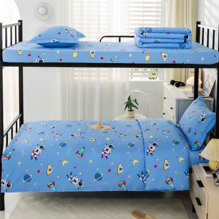 91家纺网 家纺一手货源 找家纺 上学郎家居 2025新款全棉13372学生三件套100棉单人床纯棉六件套学生宿舍床上用品 梦想太空