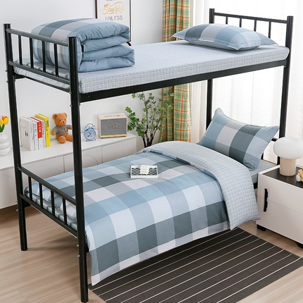 乐旗家纺 2025新款A类AB版全棉环保印花学生上下铺宿舍三件套六件套 摩卡格调