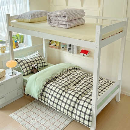 妖妖家纺 2025新款软糯水洗棉格子学生三件套 开心生巧