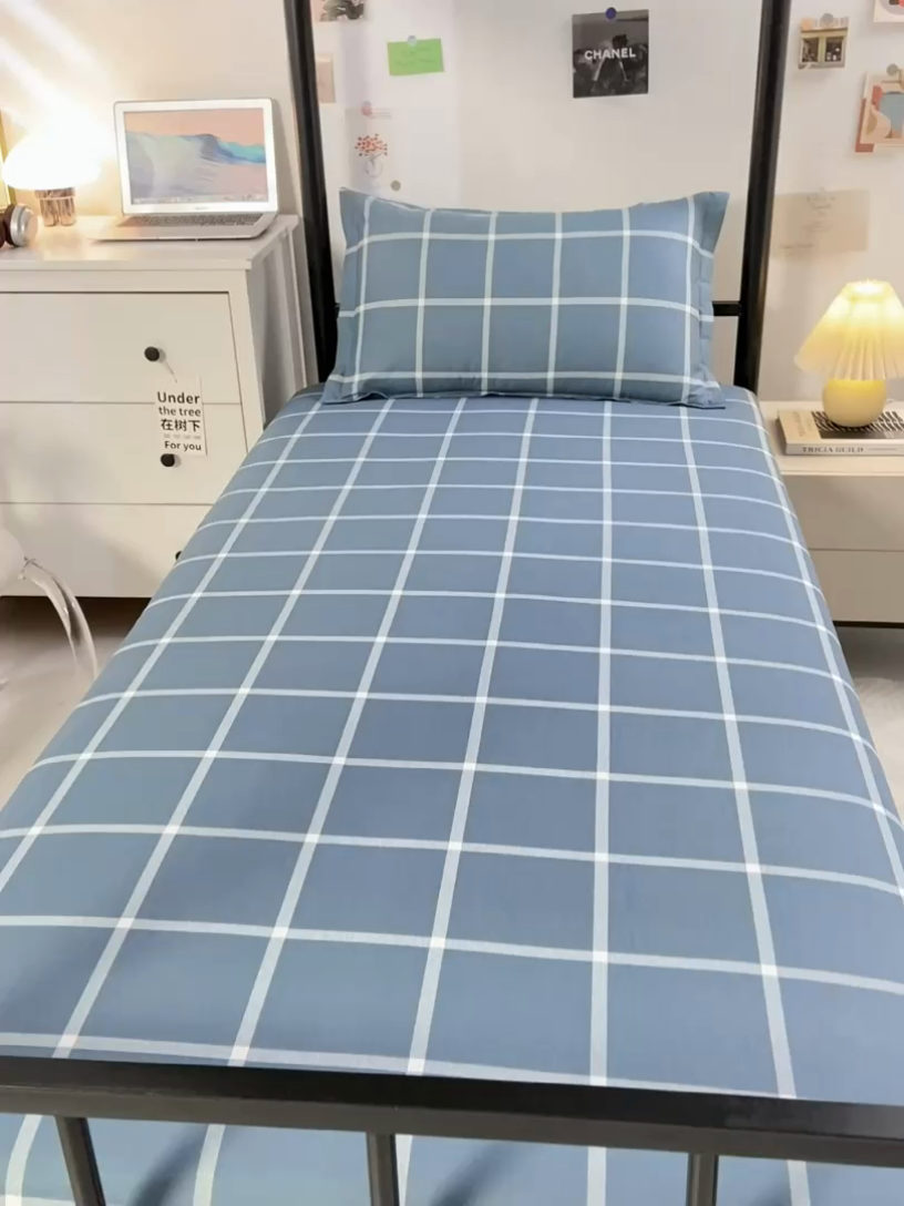 91家纺网 家纺一手货源 找家纺 上学郎家居 2025新款全棉13372学生三件套100棉单人床纯棉六件套学生宿舍床上用品 海兰格