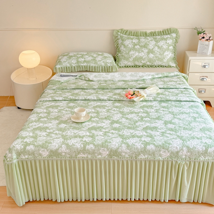 91家纺网 家纺一手货源 找家纺 慧菲 2025新款床盖款凉席三件套-玫瑰 玫瑰-绿