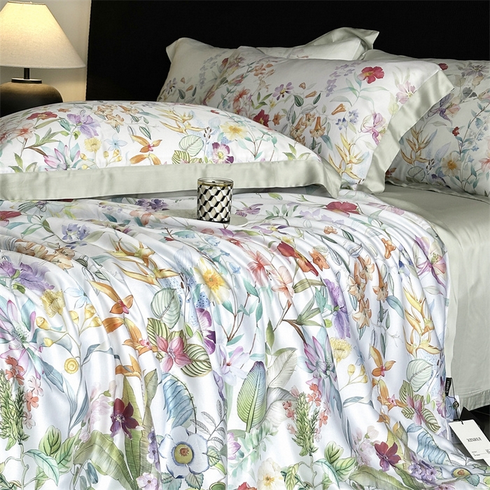 91家纺网 家纺一手货源 找家纺 馨蕊家居 2025新款80SLF奥地利兰精天丝夏被四件套-知否 风格二 夏被知否-月光白