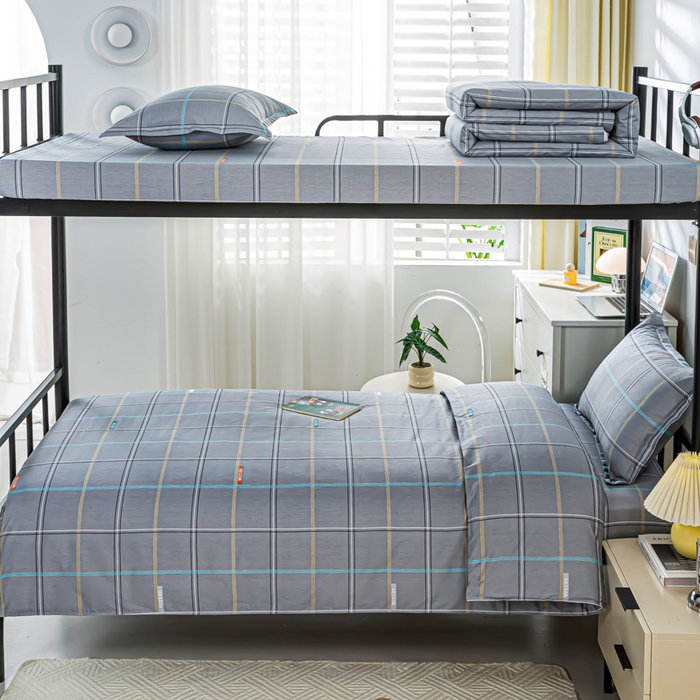 91家纺网 家纺一手货源 找家纺 上学郎家居 2025新款全棉13372学生三件套100棉单人床纯棉六件套学生宿舍床上用品 慕言-灰