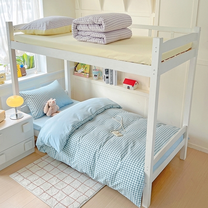 妖妖家纺 2025新款软糯水洗棉格子学生三件套 泡芙云端