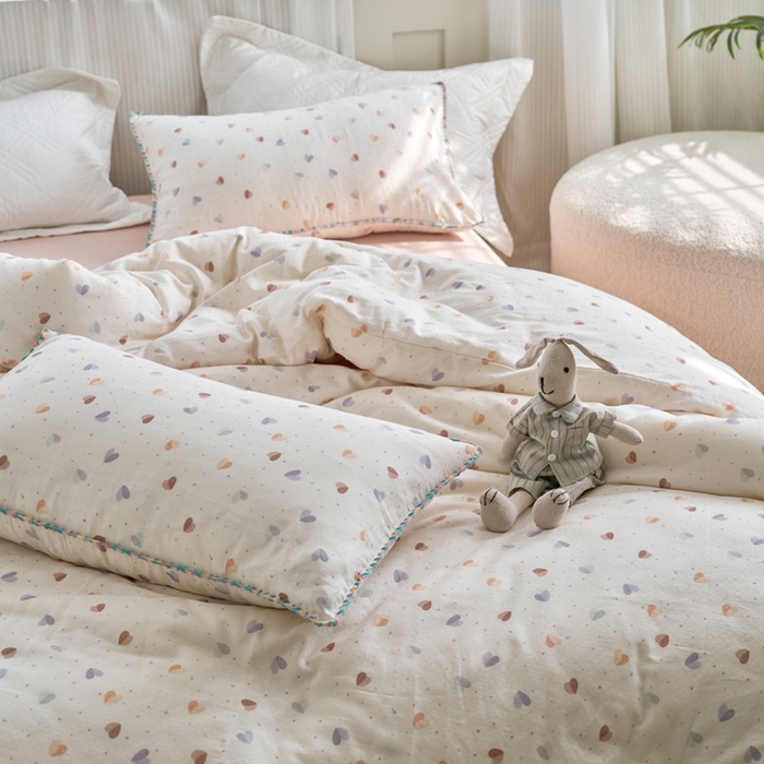 91家纺网 家纺一手货源 找家纺 洋铭区（原狠狠爱） 2025新款全棉彩边双层四件套 甜心咖啡