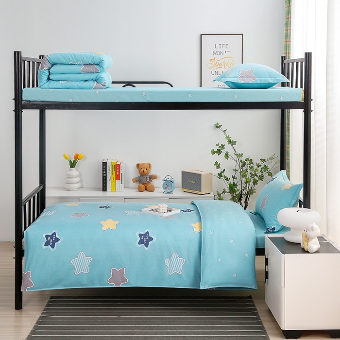 91家纺网 家纺一手货源 找家纺 乐旗家纺 2025新款A类AB版全棉环保印花学生上下铺宿舍三件套六件套 星空