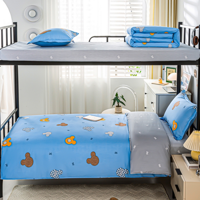 91家纺网 家纺一手货源 找家纺 上学郎家居 2025新款全棉13372学生三件套100棉单人床纯棉六件套学生宿舍床上用品 奇趣拾光-蓝