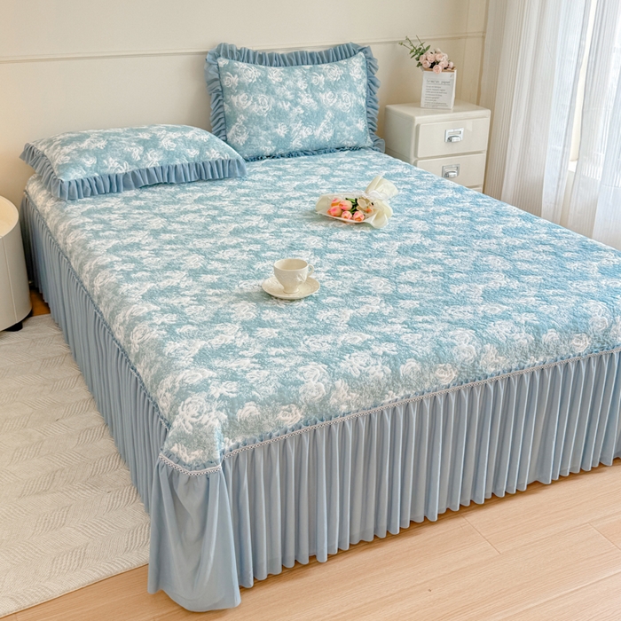 91家纺网 家纺一手货源 找家纺 慧菲 2025新款床盖款凉席三件套-玫瑰 玫瑰-蓝