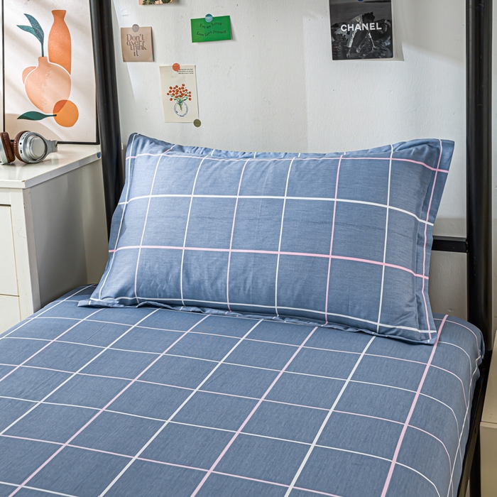 91家纺网 家纺一手货源 找家纺 上学郎家居 2025新款全棉13372学生三件套100棉单人床纯棉六件套学生宿舍床上用品 素雅格调